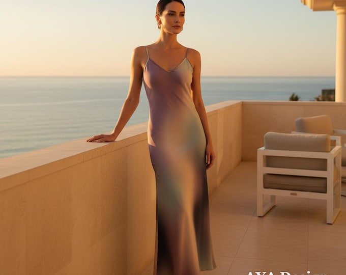 Ombre Aura Maxi Dress, Watercolor Gradient Boho Summer Resort Wear