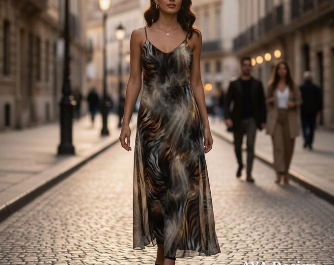Abstract Tiger Print Maxi Dress | Smoky Animal Print Resort Wear, Boho Summer Style
