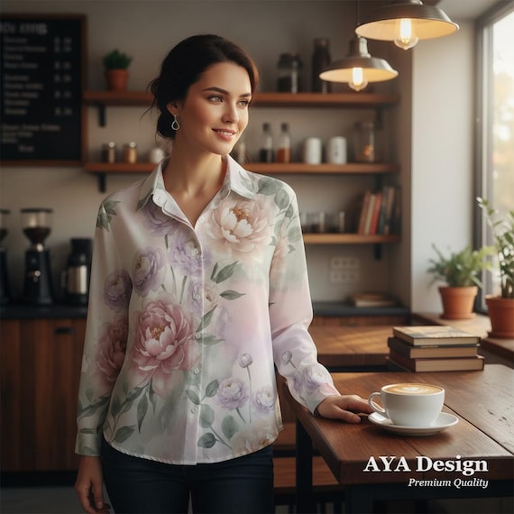 Watercolor Floral Button Down Shirt | Pastel Botanical Cottagecore Top