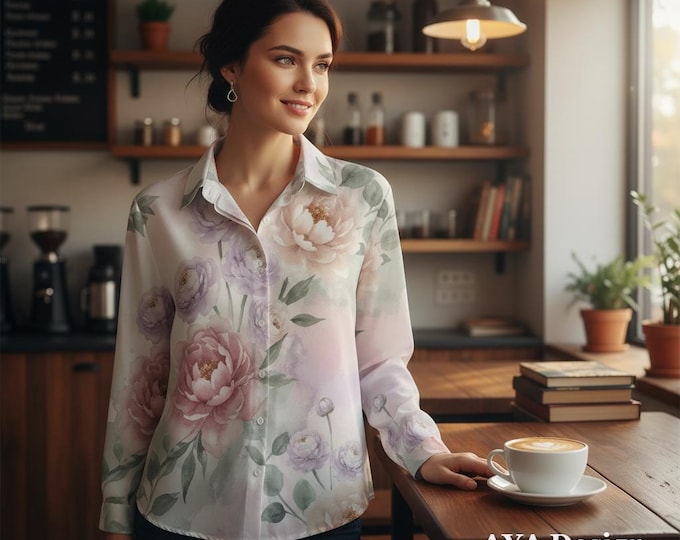 Watercolor Floral Button Down Shirt | Pastel Botanical Cottagecore Top