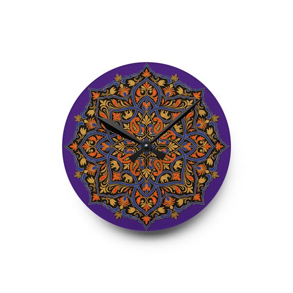 Mughal Star Mandala Wall Clock | Purple & Gold Indian Art Decor
