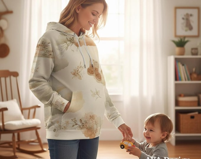 Boho Mama Maternity Hoodie | Watercolor Floral Pregnancy Sweatshirt | Oversized Comfort Top