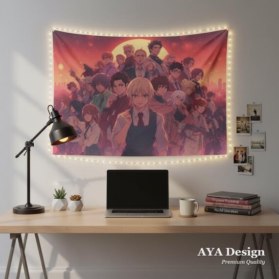 Anime Sunset Character Wall Tapestry | Large Otaku Room Decor (90"x60")