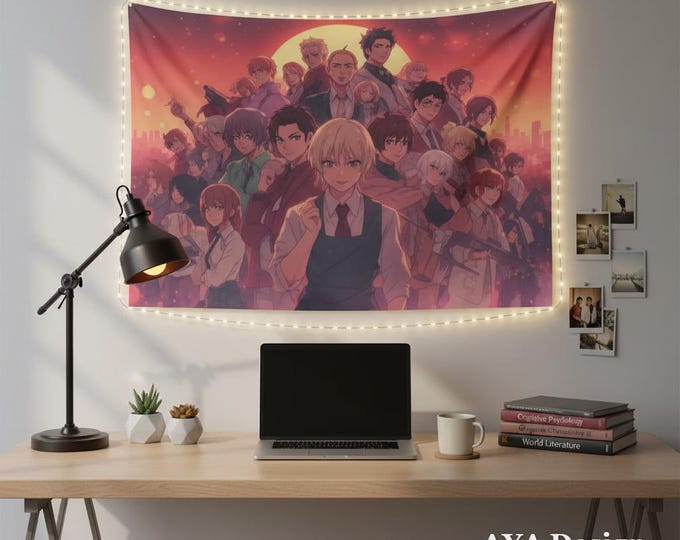 Anime Sunset Character Wall Tapestry | Large Otaku Room Decor (90"x60")