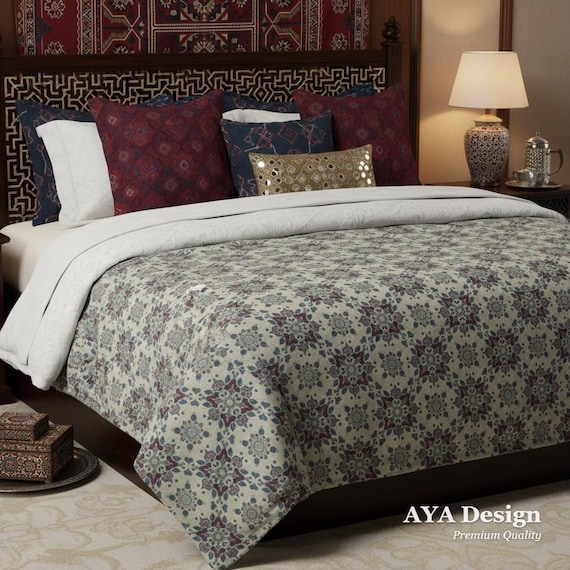 Ajrak Print Fleece Blanket | Sindhi Block Throw | South Asian Cultural Decor | Cozy Boho Home