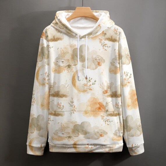 Boho Celestial Hoodie | Watercolor Moon Clouds Sweatshirt, Cottagecore Pullover