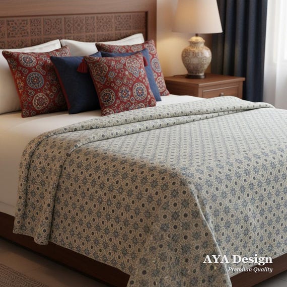 Ajrak Print Fleece Blanket | South Asian Geometric Boho Throw | Cozy Couch Bedding