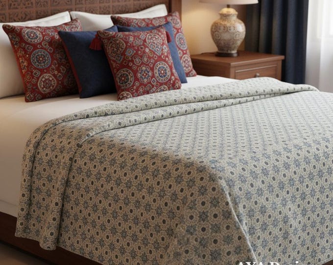 Ajrak Print Fleece Blanket | South Asian Geometric Boho Throw | Cozy Couch Bedding
