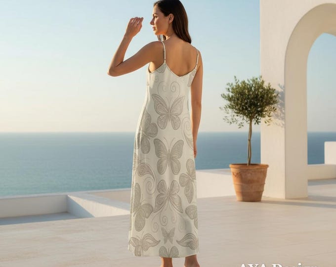 Ethereal Butterfly Maxi Slip Dress, Vintage Whimsical Nature Clothing