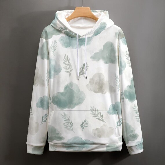 Watercolor Botanical Hoodie | Sage Green Cottagecore Pullover | Comfy Loungewear Sweatshirt