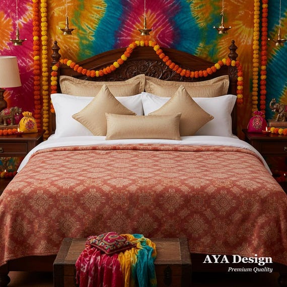 Chunri Print Fleece Blanket | South Asian Boho Home Decor Throw