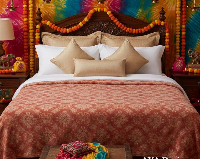 Chunri Print Fleece Blanket | South Asian Boho Home Decor Throw
