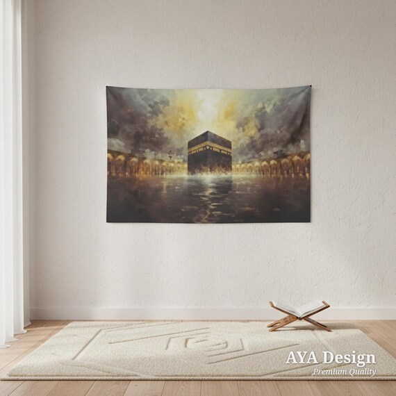Kaaba Islamic Wall Art, Mecca Oil Painting Tapestry, Muslim Home Decor, Hajj Umrah Gift