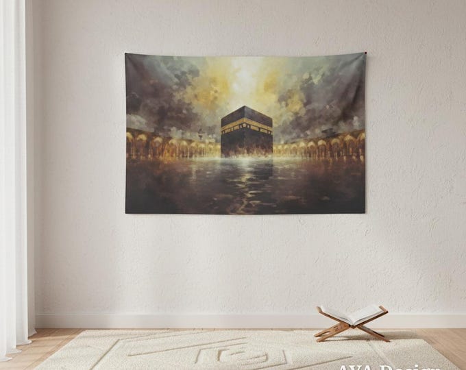 Kaaba Islamic Wall Art, Mecca Oil Painting Tapestry, Muslim Home Decor, Hajj Umrah Gift