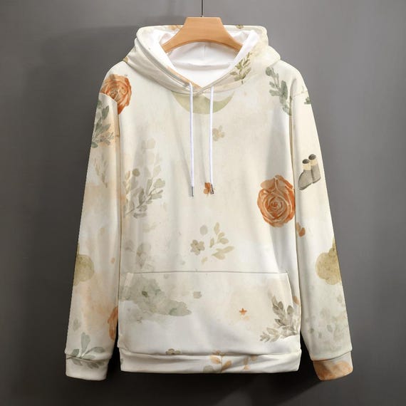 Watercolor Floral Botanical Hoodie | Cottagecore Rose Garden Pullover Sweater