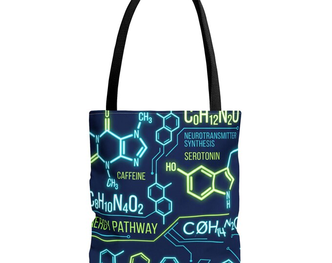 Neon Science Molecule Tote Bag | Caffeine Serotonin Chemistry Gift