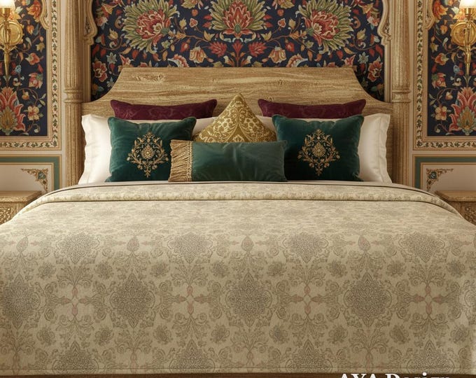 Mughal Floral Micro-Fleece Blanket, Paisley Botanical Throw, Indian Style Decor