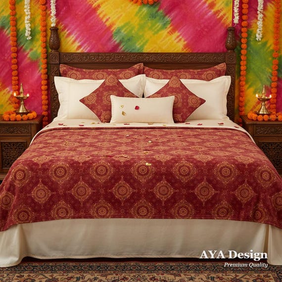 Chunri Print Fleece Blanket | South Asian Boho Mandala Couch Throw