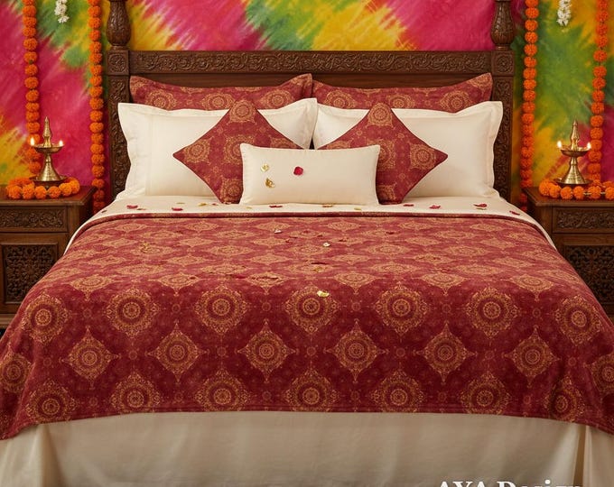 Chunri Print Fleece Blanket | South Asian Boho Mandala Couch Throw