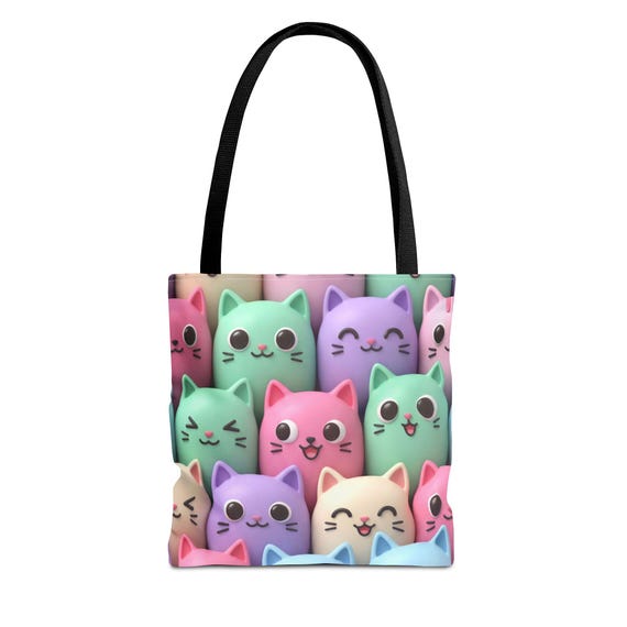 Pastel Kawaii Cat Tote Bag | All Over Print Kitty Pattern Bag
