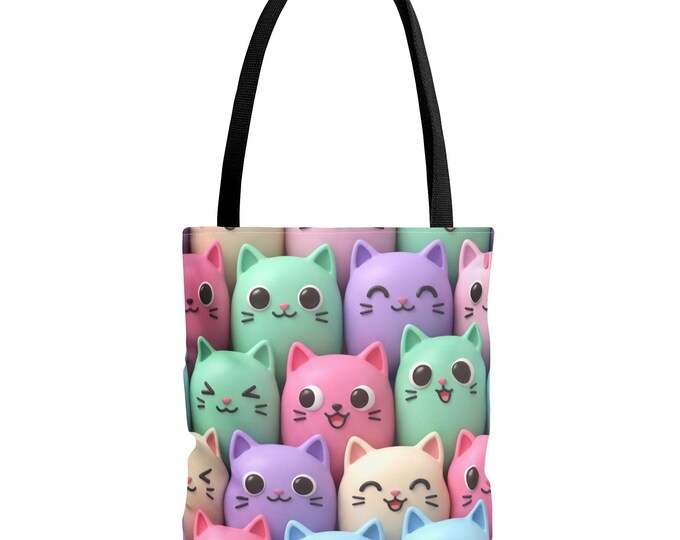 Pastel Kawaii Cat Tote Bag | All Over Print Kitty Pattern Bag