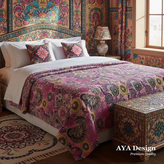 Pakistani Truck Art Fleece Blanket | Maximalist Boho Psychedelic Floral Throw