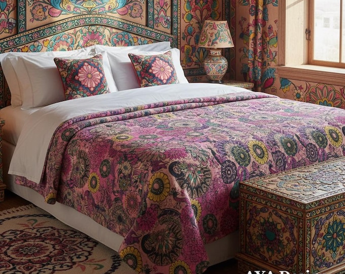 Pakistani Truck Art Fleece Blanket | Maximalist Boho Psychedelic Floral Throw