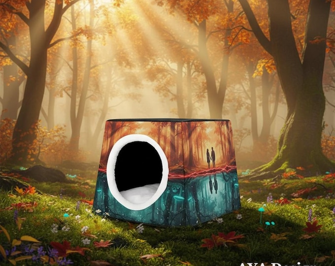 Enclosed Cat Bed Cave, Spooky Forest Pet House, Sci-Fi Cozy Tent, Kitten Hideout Hut