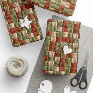 Carta da regalo patchwork autunnale a maglia / Rotolo di filato a quadri