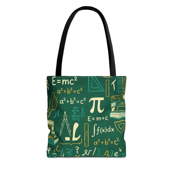 Math Equations Pattern Tote Bag | Pi, Formulas, Chalkboard Design