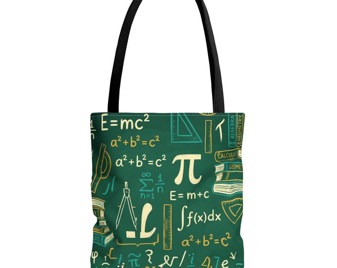 Math Equations Pattern Tote Bag | Pi, Formulas, Chalkboard Design