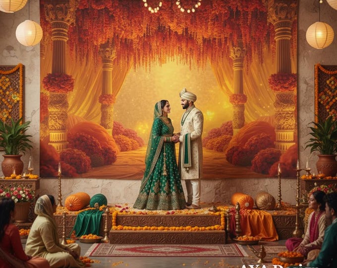 Indian Wedding Backdrop Tapestry | Haldi, Mehndi, Sangeet Photo Booth Decor