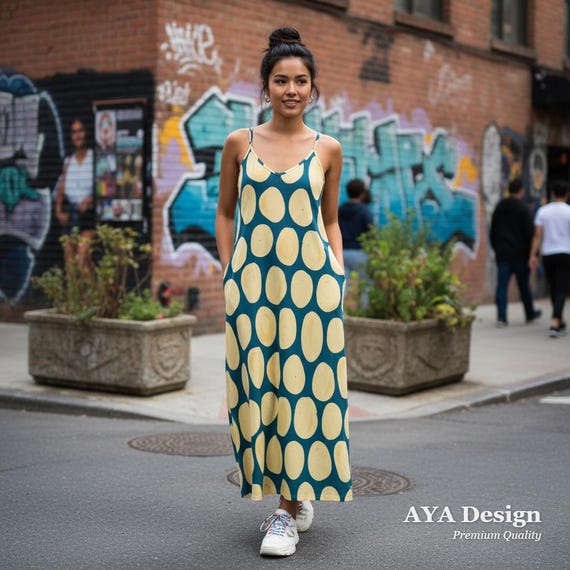 Quirky Polka Dot Maxi Dress with Pockets | Artsy Abstract Print Sling Sundress