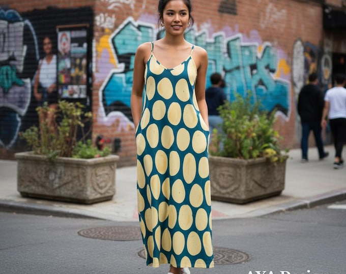Quirky Polka Dot Maxi Dress with Pockets | Artsy Abstract Print Sling Sundress