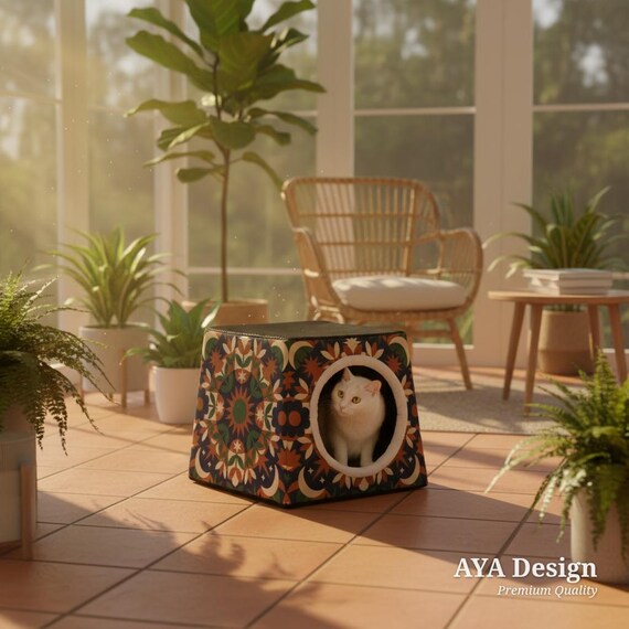 Boho Celestial Cat Cave | Washable Pet Bed for Small Dogs, Kittens