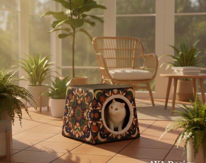 Boho Celestial Cat Cave | Washable Pet Bed for Small Dogs, Kittens