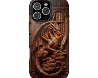 Funda para teléfono con estantería de dragón (fantasía mítica) / Ilustración de estantería de dragón