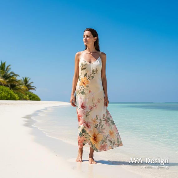 Tropical Floral Maxi Dress | Beach Vacation Slip Dress, Summer Boho Sundress
