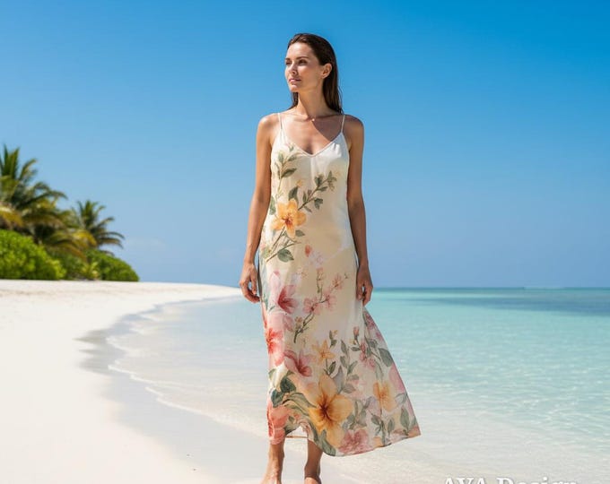 Tropical Floral Maxi Dress | Beach Vacation Slip Dress, Summer Boho Sundress