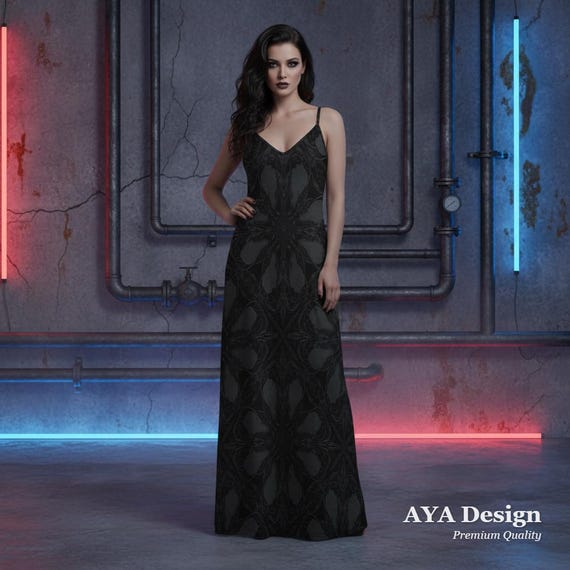Gothic Maxi Dress | Cathedral Lace Print Gown, Dark Romance Alternative Fashion