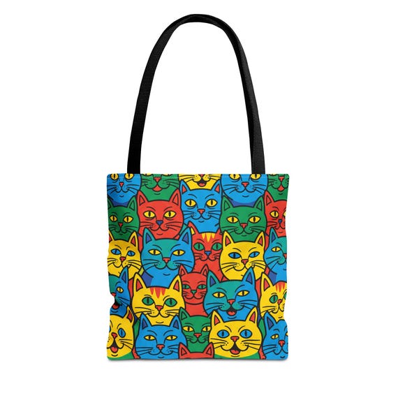 Colorful Cat Pattern Tote Bag | Bright Pop Art Feline Print
