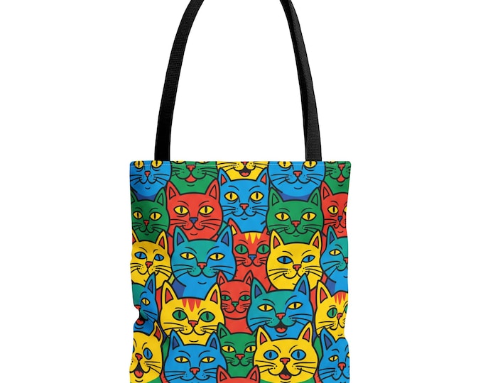 Colorful Cat Pattern Tote Bag | Bright Pop Art Feline Print