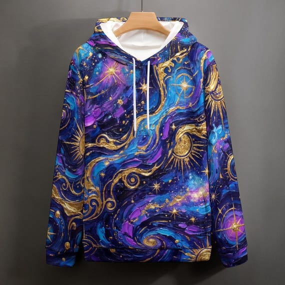 Celestial All Over Print Hoodie, Whimsigoth Cosmic Sun Moon Pullover
