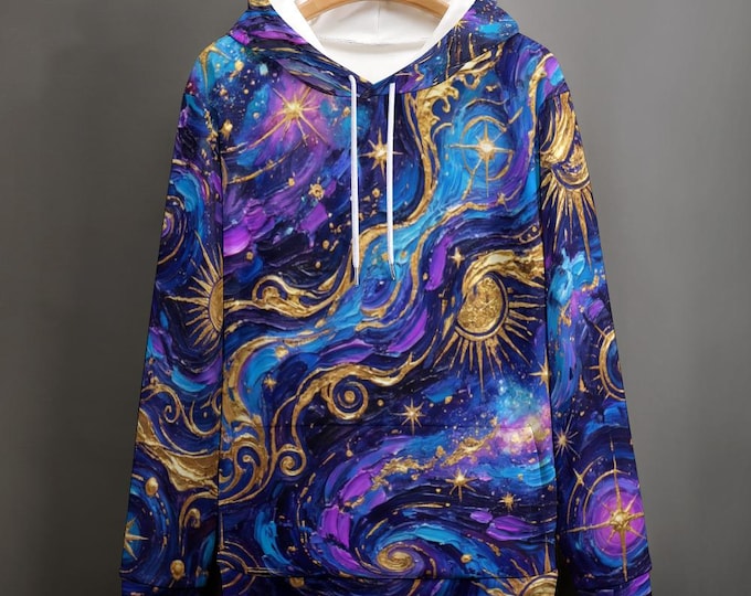 Celestial All Over Print Hoodie, Whimsigoth Cosmic Sun Moon Pullover