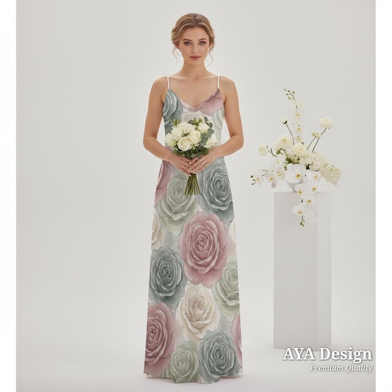 Watercolor Floral Maxi Dress | Vintage English Rose Botanical Garden Gown