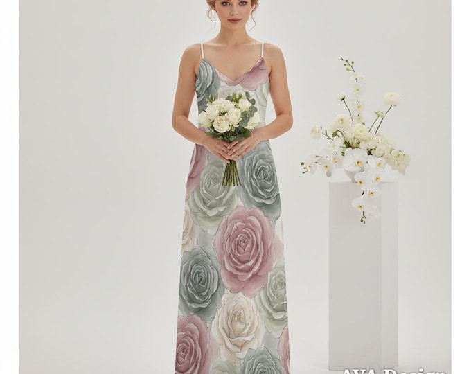 Watercolor Floral Maxi Dress | Vintage English Rose Botanical Garden Gown