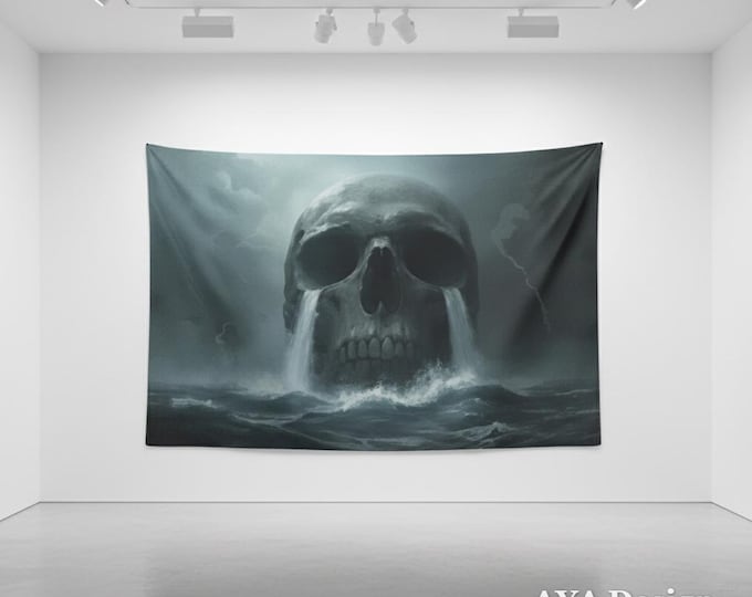 Dark Fantasy Skull Tapestry | Gothic Ocean Stormy Wall Art (90"x60")
