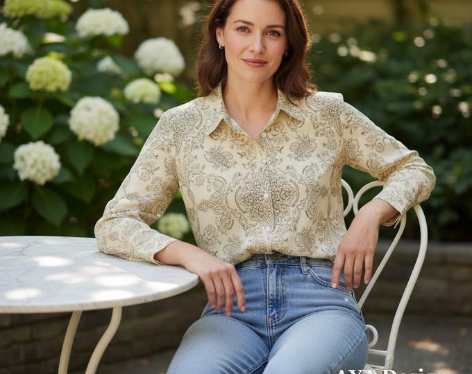 Boho Floral Print Button Down Shirt, Vintage Mandala Irregular Hem Top