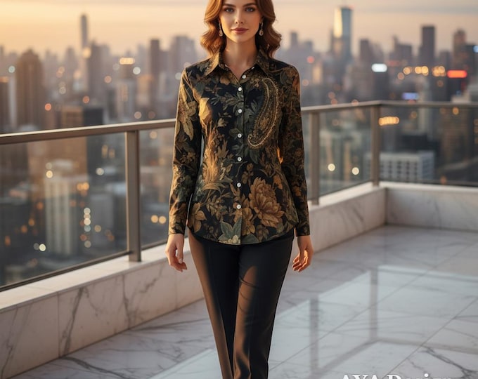 Dark Academia Botanical Button Down Shirt, Moody Floral Whimsigoth Top