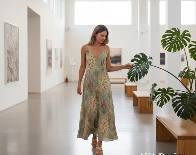 Vintage Botanical Maxi Dress | Art Nouveau Floral Sundress | Gift for her